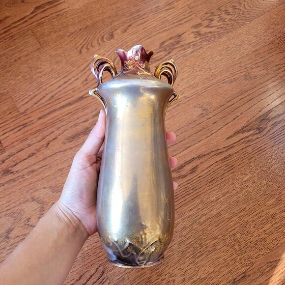 Antique Royal Vienna Glass Vase Golden Burgundy Red with Floral Details - Picture 3 of 9